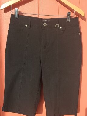 Simon Chang Black Dress Shorts with Branded Button